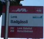 (200'204) - AFA-Haltestellenschild - Lenk, Badg�ssli - am 25.