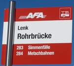 (201'678) - AFA-Haltestellenschild - Lenk, Rohrbr�cke - am 17.