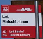 (277'183) - AFA-Haltestellenschild - Lenk, Metschbahnen - am 21.