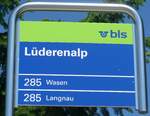(206'879) - bls-Haltestellenschild - L�derenalp, L�derenalp - am 30.