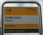 (138'432) - PostAuto-Haltestellenschild - M�lenen, Suldbr�cke - am 6.
