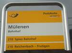 (138'433) - PostAuto-Haltestellenschild - M�lenen, Bahnhof - am 6.