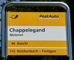 (237'563) - PostAuto-Haltestellenschild - M�lenen, Chappelegand - am 26.