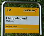 (237'582) - PostAuto-Haltestellenschild - M�lenen, Chappelegand - am 26.