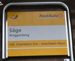 (269'696) - PostAuto-Haltestellenschild - Ringgenberg, S�ge - am 9.