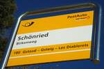 (137'012) - PostAuto-Haltestellenschild - Sch�nried, Birkenweg - am 25.