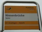 (131'008) - PostAuto-Haltestellenschild - Spiez, Niesenbr�cke - am 15.