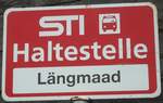(133'353) - STI-Haltestellenschild - Spiez, L�ngmaad - am 21.