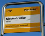 (241'572) - PostAuto-Haltestellenschild - Spiez, Niesenbr�cke - am 18.