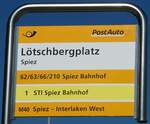 (249'461) - PostAuto/STI-Haltestellenschild - Spiez, L�tschbergplatz - am 3.