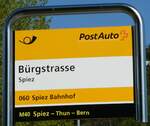 (249'487) - PostAuto-Haltestellenschild - Spiez, B�rgstrasse - am 3.