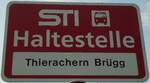 (133'306) - STI-Haltestellenschild - Thierachern, Thierachern Br�gg - am 16.