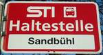(136'825) - STI-Haltestellenschild - Thierachern, Sandb�hl - am 22. November 2011