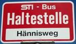 (128'182) - STI-Haltestellenschild - Thun, H�nnisweg - am 1.