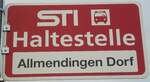 (133'314) - STI-Haltestellenschild - Thun, Allmendingen Dorf - am 16.