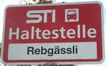 (136'766) - STI-Haltestellenschild - Thun, Rebg�ssli - am 20.