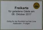 (235'728) - AFA-Freikarte f�r geladene G�ste am 8.
