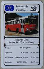 (274'091) - Quartett-Spielkarte mit Magirus-Deutz Saturn II,  Typ Hamburg  von 1959 am 20.
