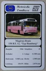 (274'093) - Quartett-Spielkarte mit Magirus-Deutz 150 R/L 12, +Typ Hamburg  von 1966 am 20.