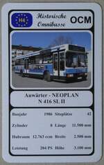 (274'650) - Quartett-Spielkarte mit Auw�rter - NEOPLAN N 416 SL II von 1986 am 4.