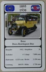 (275'548) - Quartett-Spielkarte mit Benz Dora Reichspost-Bus von 1922 am 12.