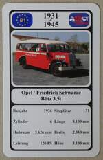 (275'688) - Quartett-Spielkarte mit Opel / Friedrich Schwarze Blitz 3,5t von 1936 am 18.