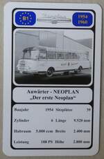 (278'801) - Quartett-Spielkarte mit Auw�rter - NEOPLAN  Der erste Neoplan  von 1954 am 10.