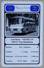 (279'127) - Quartett-Spielkarte mit Auw�rter - NEOPLAN NH 6/7 Typ Hamburg von 1961 am 17.