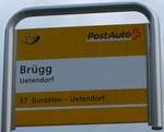 (170'147) - PostAuto-Haltestellenschild - Uetendorf, Br�gg - am 16.
