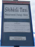 (168'819) - Skih�sli Taxi-Haltestellenschild - Wasserwendi, Berghaus - am 21.