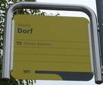 (155'726) - STI-Haltestellenschild - Wimmis, Dorf - am 13.
