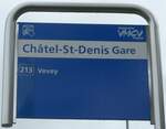 (171'798) - VMCV-Haltestellenschild - Ch�tel-St-Denis, Gare - am 13.