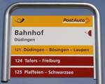 (233'833) - PostAuto/tpf-Haltestellenschild - D�dingen, Bahnhof - am 12.