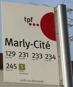 (186'689) - tpf-Haltestellenschild - Marly, Marly-Cit� - am 27.