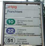 (132'850) - tpg-Haltestellenschild - Gen�ve, Franchises - am 10.