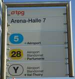 (138'177) - tpg-Haltestellenschild - Gen�ve, Arena-Halle 7 - am 9.