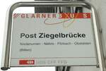 (130'782) - GLARNER BUS/SBB CFF FFS-Haltestellenschild - Ziegelbr�cke, Post Ziegelbr�cke - am 24.