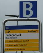 (244'403) - PostAuto-Haltestellenschild - Ziegelbr�cke, Bahnhof S�d - am 3.
