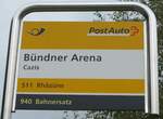 (184'810) - PostAuto-Haltestellenschild - Cazis, B�ndner _Arena - am 16.