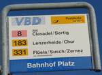 (167'810) - VBD/PostAuto-Haltestellenschild - Davos, Bahnhof Platz - am 19.