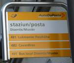 (245'183) - PostAuto-Haltestellenschild - Disentis/Must�r, staziun/posta - am 18.