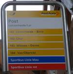(168'255) - PostAuto/Sportbus Linie blau/Sportbus Linie rot-Haltestellenschild - Lenzerheide/Lai, Post - am 2.