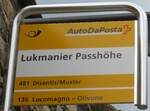(174'839) - PostAuto-Haltestellenschild - Lukmanier, Passh�he - am 10.