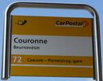 (203'713) - PostAuto-Haltestellenschild - Beurnev�sin, Couronne - am 15. April 2019