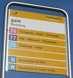 (157'484) - PostAuto-Haltestellenschild - Porrentruy, gare - am 23. November 2014