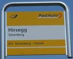 (174'866) - PostAuto-Haltestellenschild - S�renberg, Hirsegg - am 11.