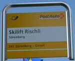 (174'895) - PostAuto-Haltestellenschild - S�renberg, Skilift Rischli - am 11.