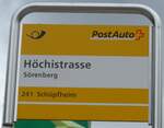 (205'546) - PostAuto-Haltestellenschild - S�renberg, H�chistrasse - am 27.