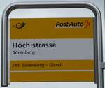(205'547) - PostAuto-Haltestellenschild - S�renberg, H�chistrasse - am 27.