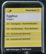 (276'565) - PostAuto-Haltestellenschild - Wiggen, Egghus - am 13.